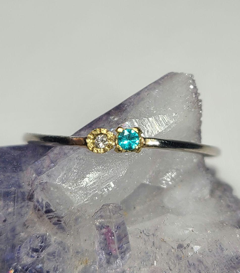 ブルーネオンとピンクの輝き★パライバトルマリン&ピンクダイヤモンドリング18金★