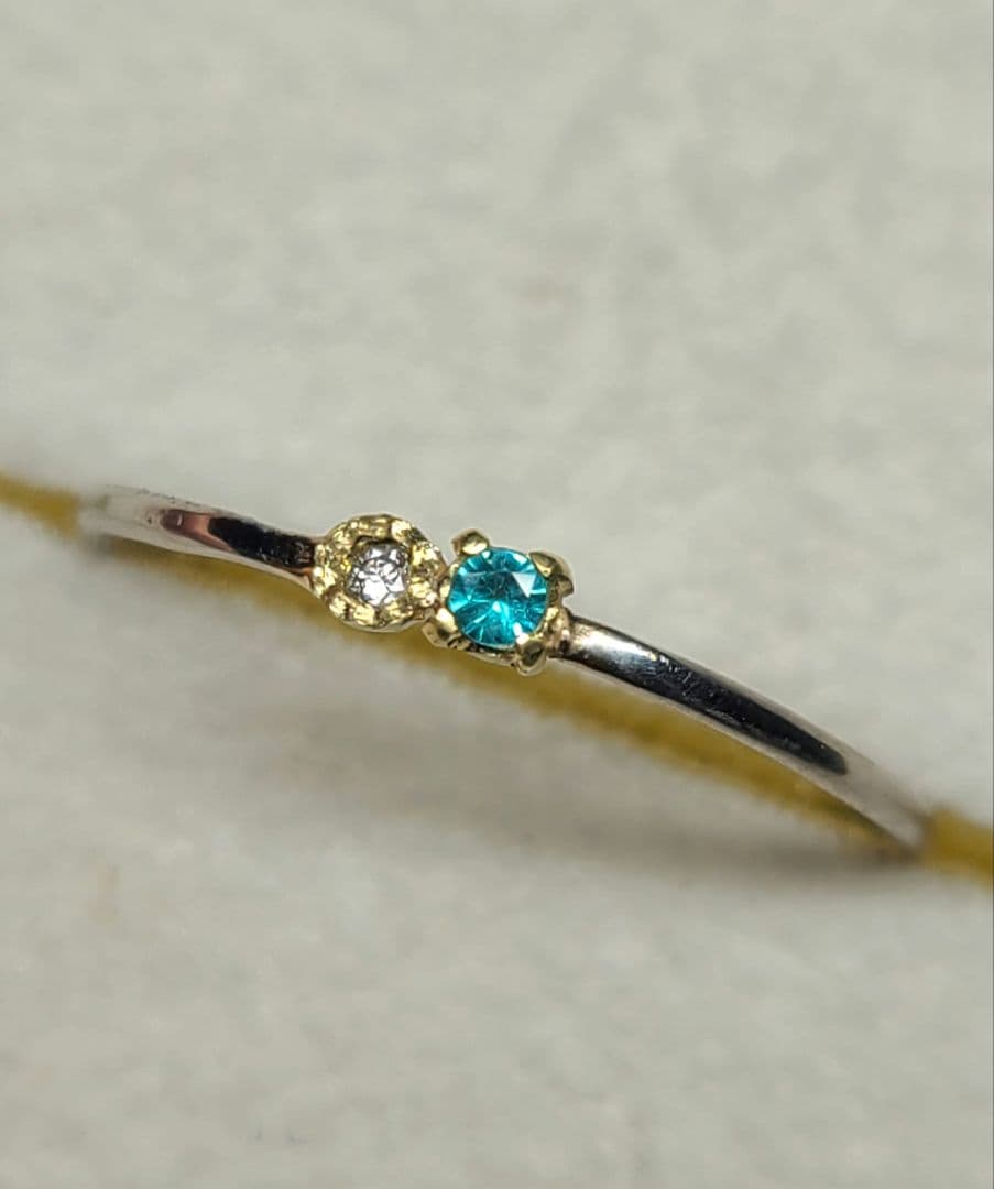 ブルーネオンとピンクの輝き★パライバトルマリン&ピンクダイヤモンドリング18金★