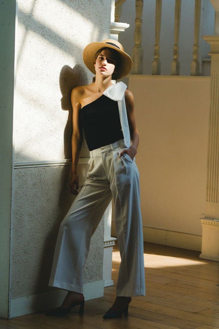 【新品】sheller one shoulder ribbon tops