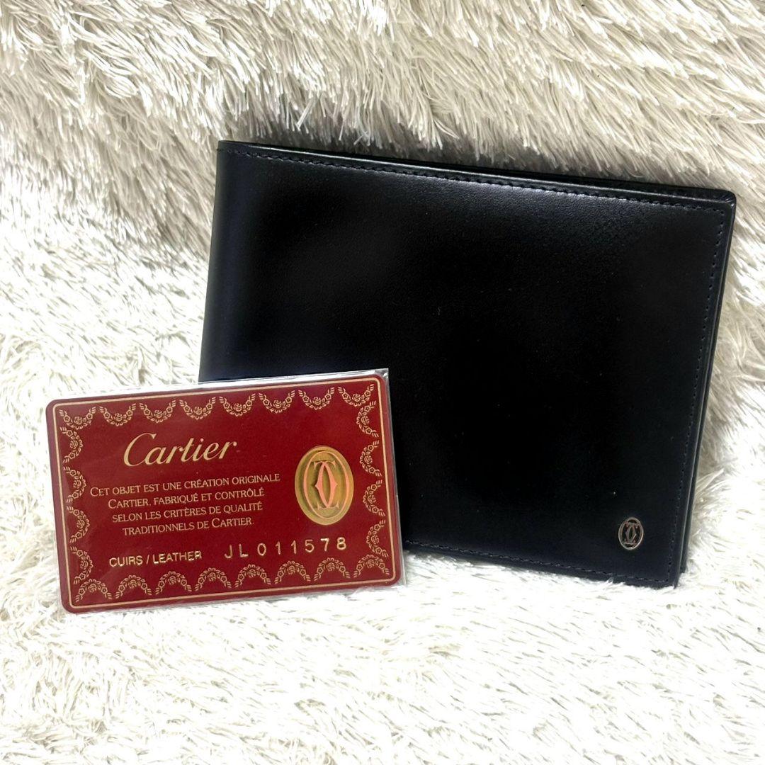 美品 Cartier カルティエ パシャ レザー コンパクト財布 ブラック 黒