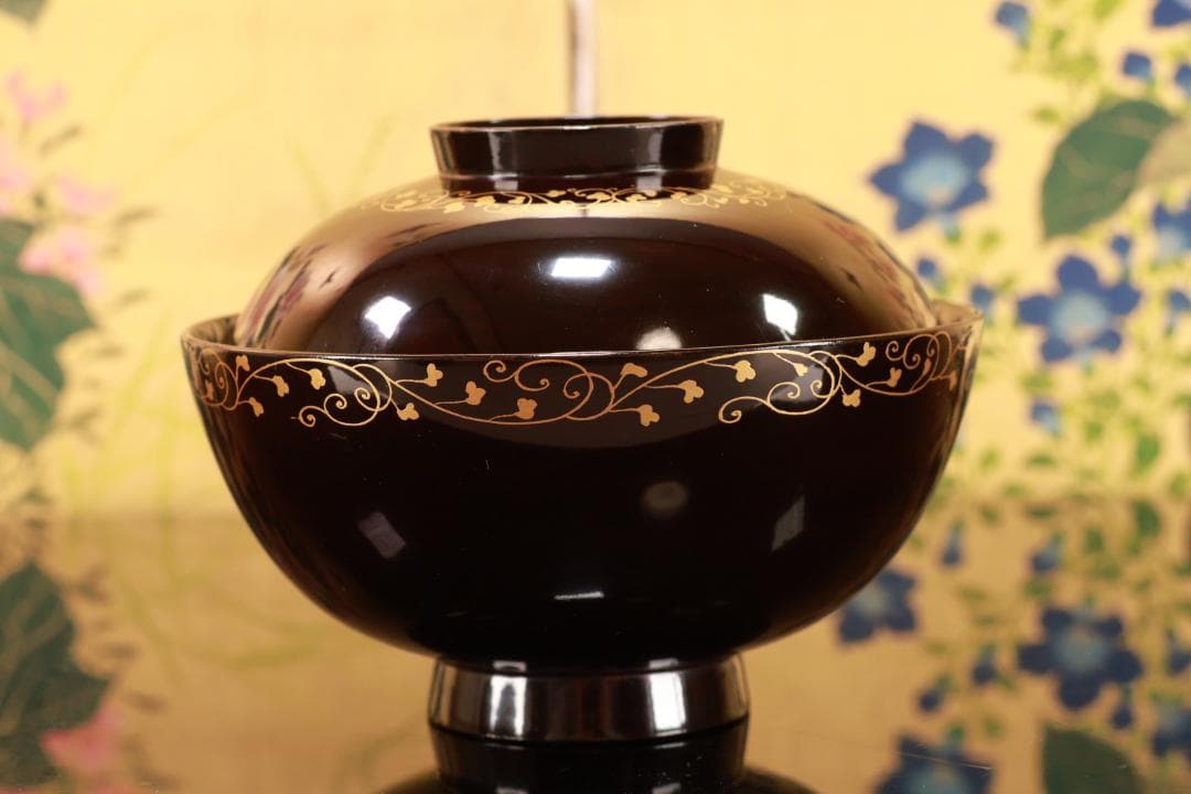 macaron BJ093 時代輪島塗　貝尽くし蒔絵　吸物椀　五客　木製