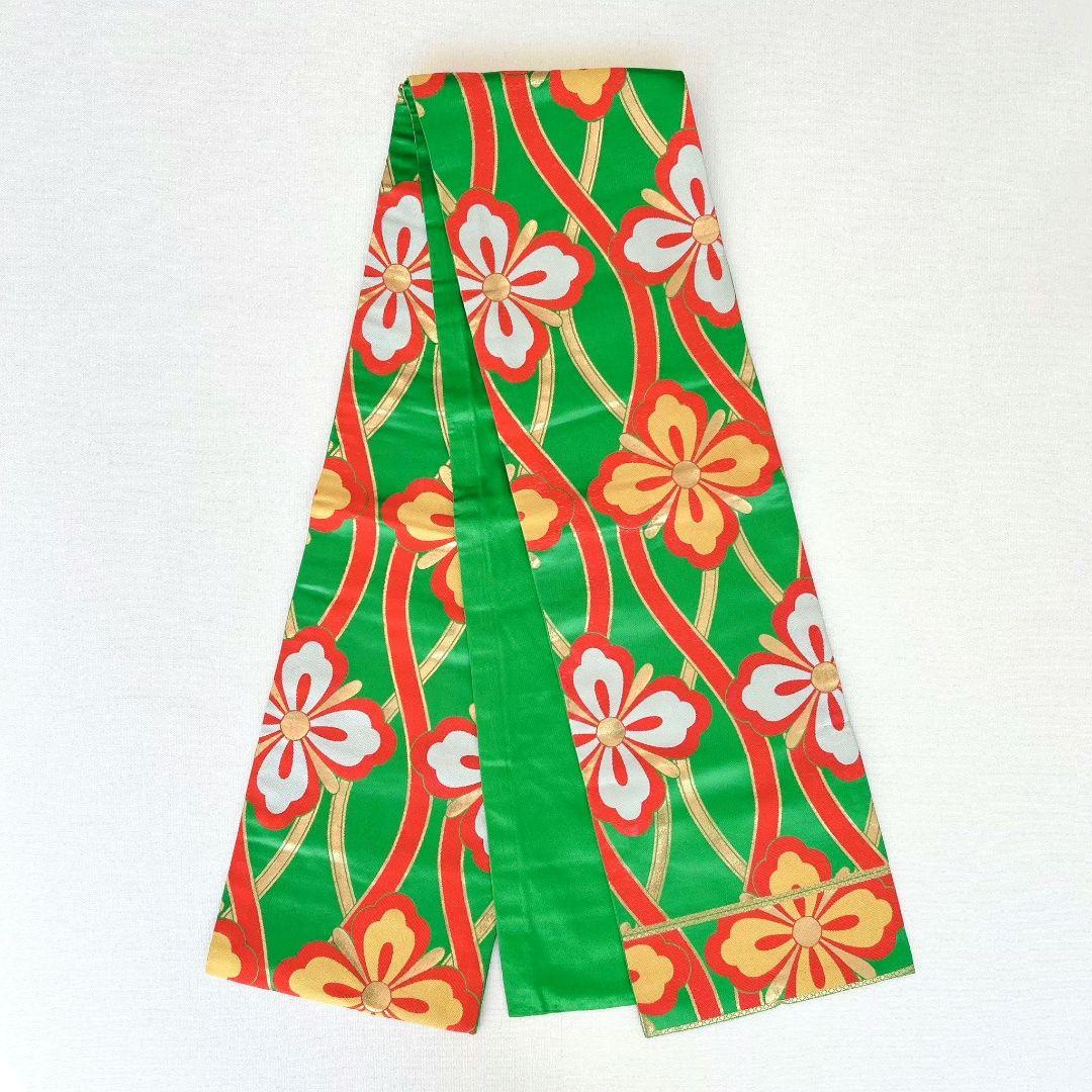 セット七五三7歳女の子長着＆簡単半衿＆袋帯＆草履＆バッグ＆小物朱色ちりめん扇菊鳥