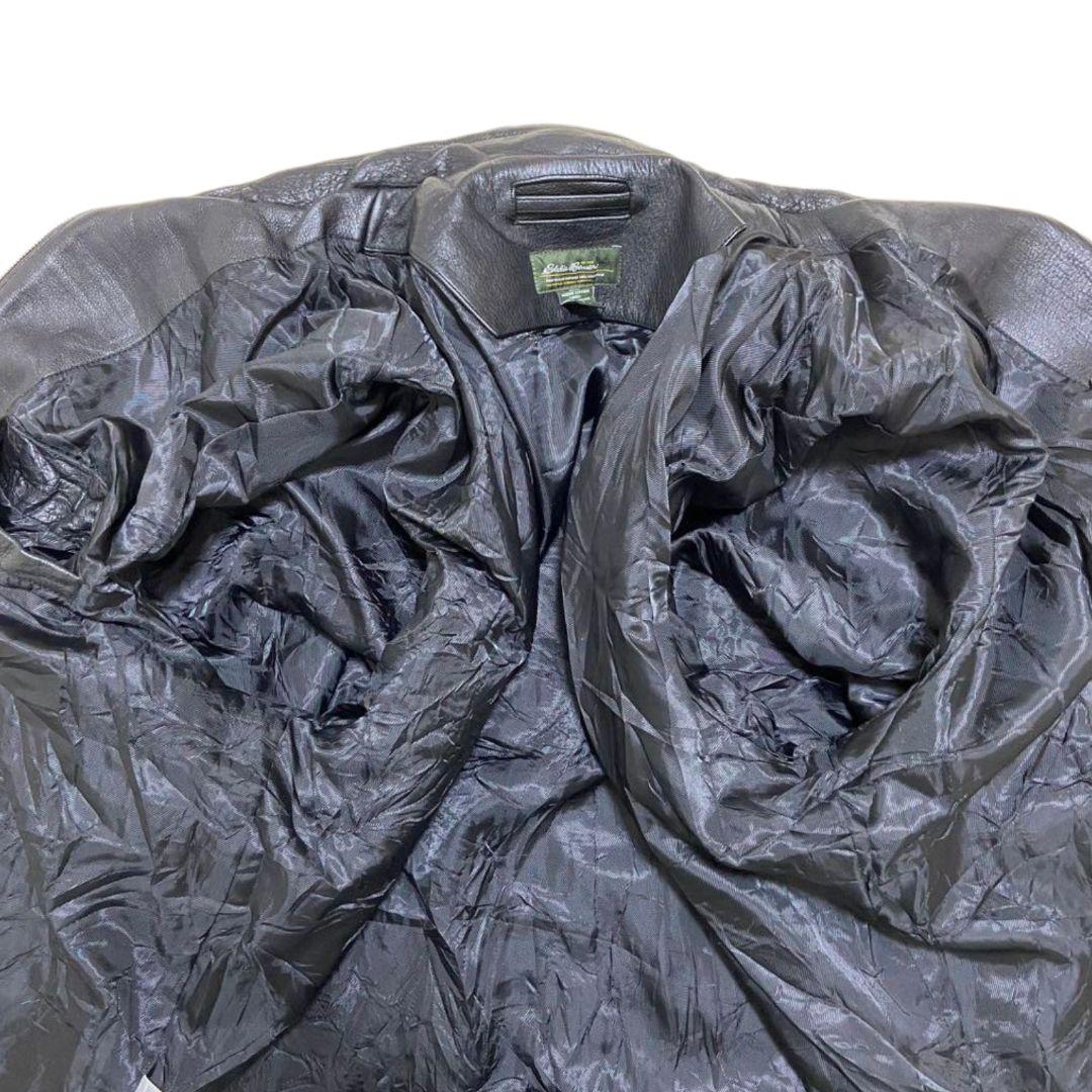 2XL✨Eddie Bauer 牛革 ロゴファスナー レザーライダースジャケット