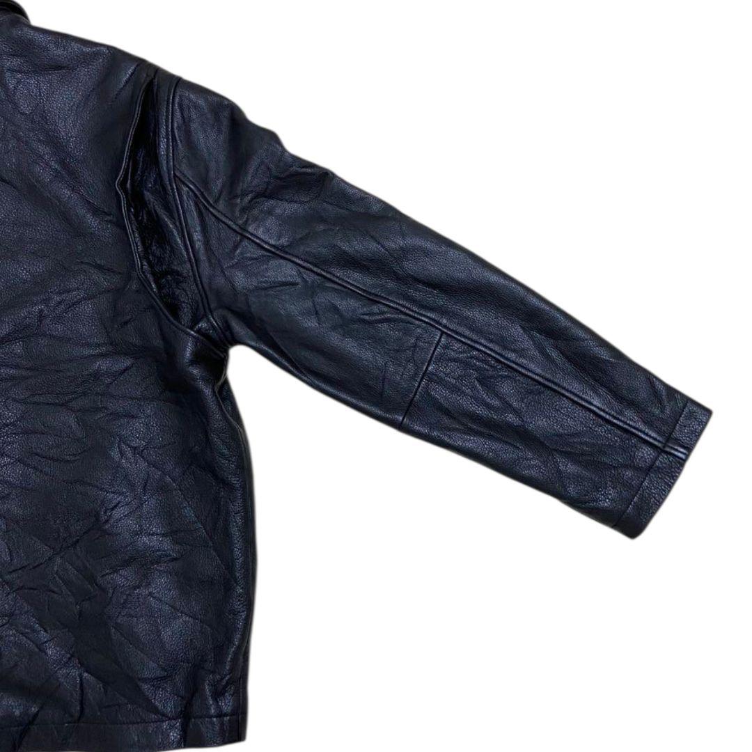 2XL✨Eddie Bauer 牛革 ロゴファスナー レザーライダースジャケット