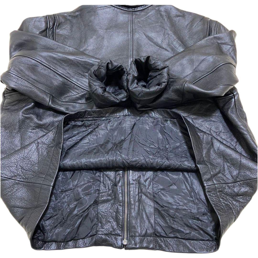 2XL✨Eddie Bauer 牛革 ロゴファスナー レザーライダースジャケット