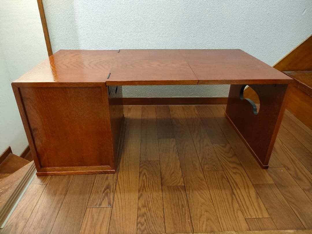 【ほぼ未使用】折り畳み　文机　職人手造り　引出し　銘木　欅　コンパクト　書斎机