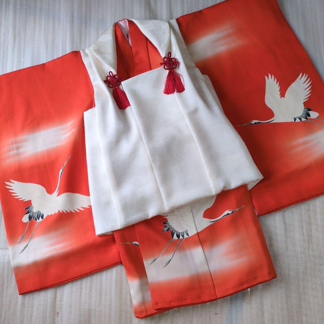 七五三３歳着物と正絹縮緬手縫いの被布(中綿無し）長襦袢付き