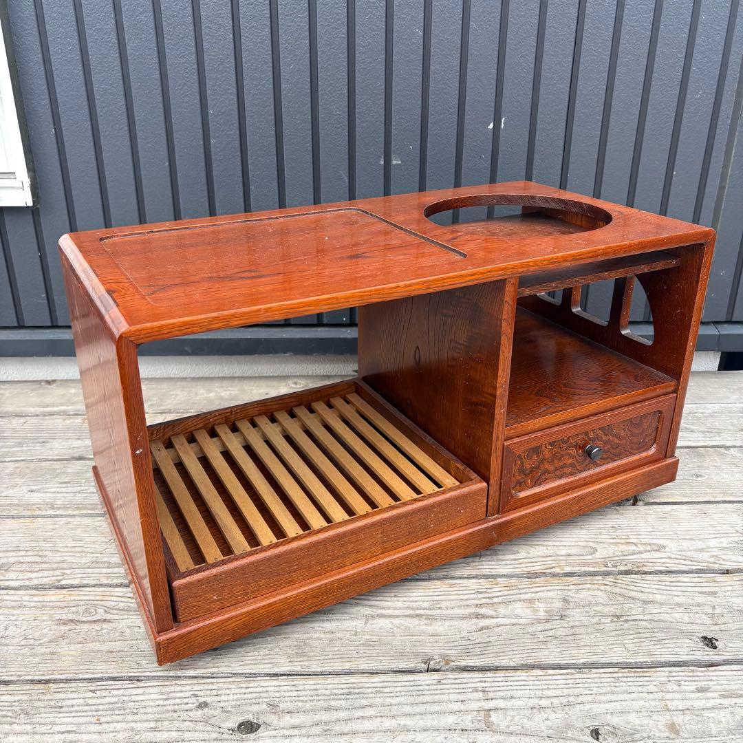 【昭和レトロ】木製 お座敷ワゴン ポットワゴン 隠しキャスター付 飾り棚 古道具