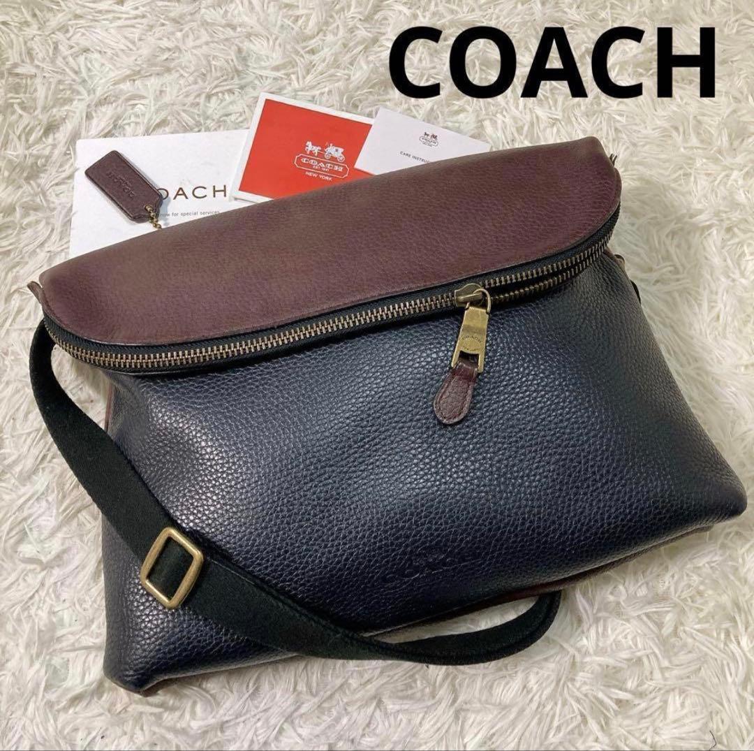 美品 フォールドオーバー クロスボディ 牛革 シボ革 シュリンクレザー 黒