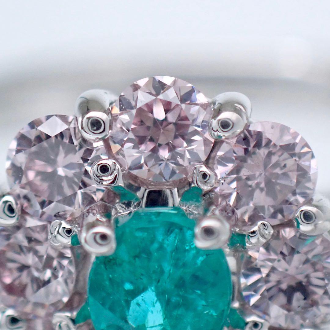 GIA ブラジル産　パライバトルマリン×ピンクダイヤPt900 リング　指輪