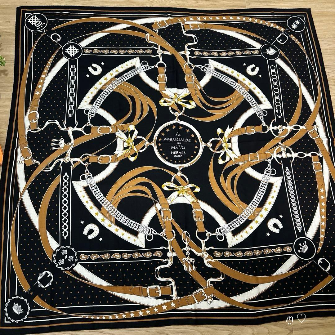 HERMESエルメス　カレジェアン　140　朝の散歩バンダナ　カシシル　ノワール