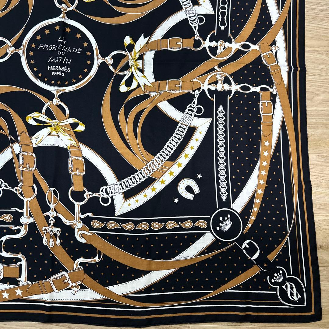 HERMESエルメス　カレジェアン　140　朝の散歩バンダナ　カシシル　ノワール