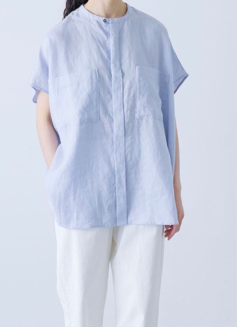 一度着用　￼かぐれ　リネンWポケットフレンチシャツ　LIGHT BLUE