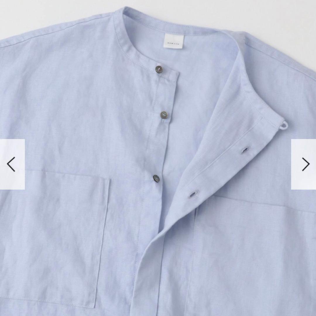 一度着用　￼かぐれ　リネンWポケットフレンチシャツ　LIGHT BLUE