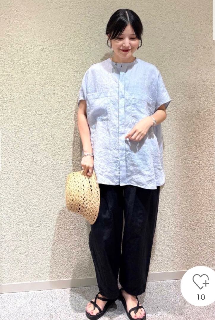 一度着用　￼かぐれ　リネンWポケットフレンチシャツ　LIGHT BLUE