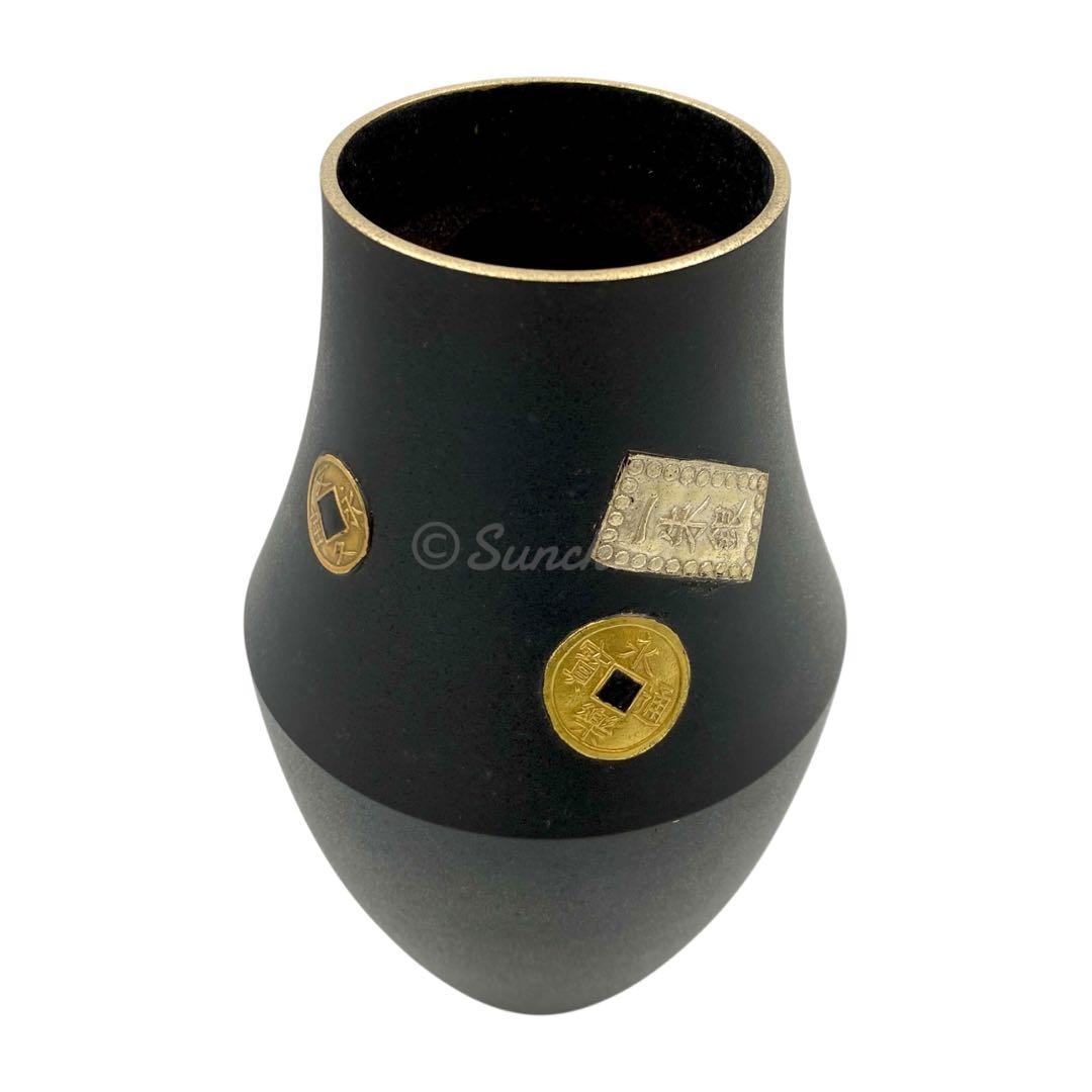 【未使用品】 花瓶 輪島塗 古銭 寛永通宝 一朱銀 文久永宝 共箱 ちりめん布付