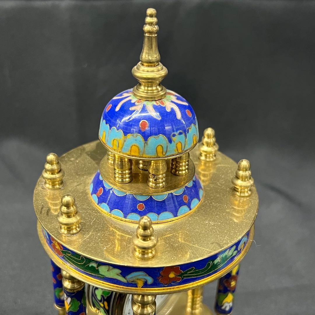 E2【used】七宝焼　置き時計　目覚まし時計　手巻き時計