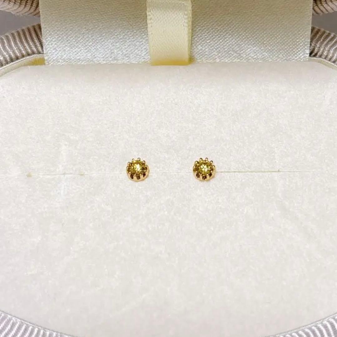 天然　イエローダイヤモンド　K18 ピアス