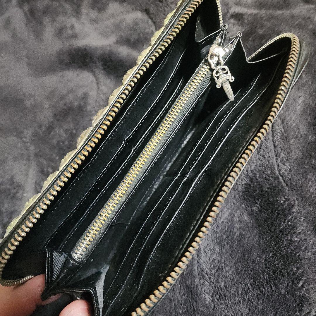 レザー長財布 スタッズ シルバー ブラック