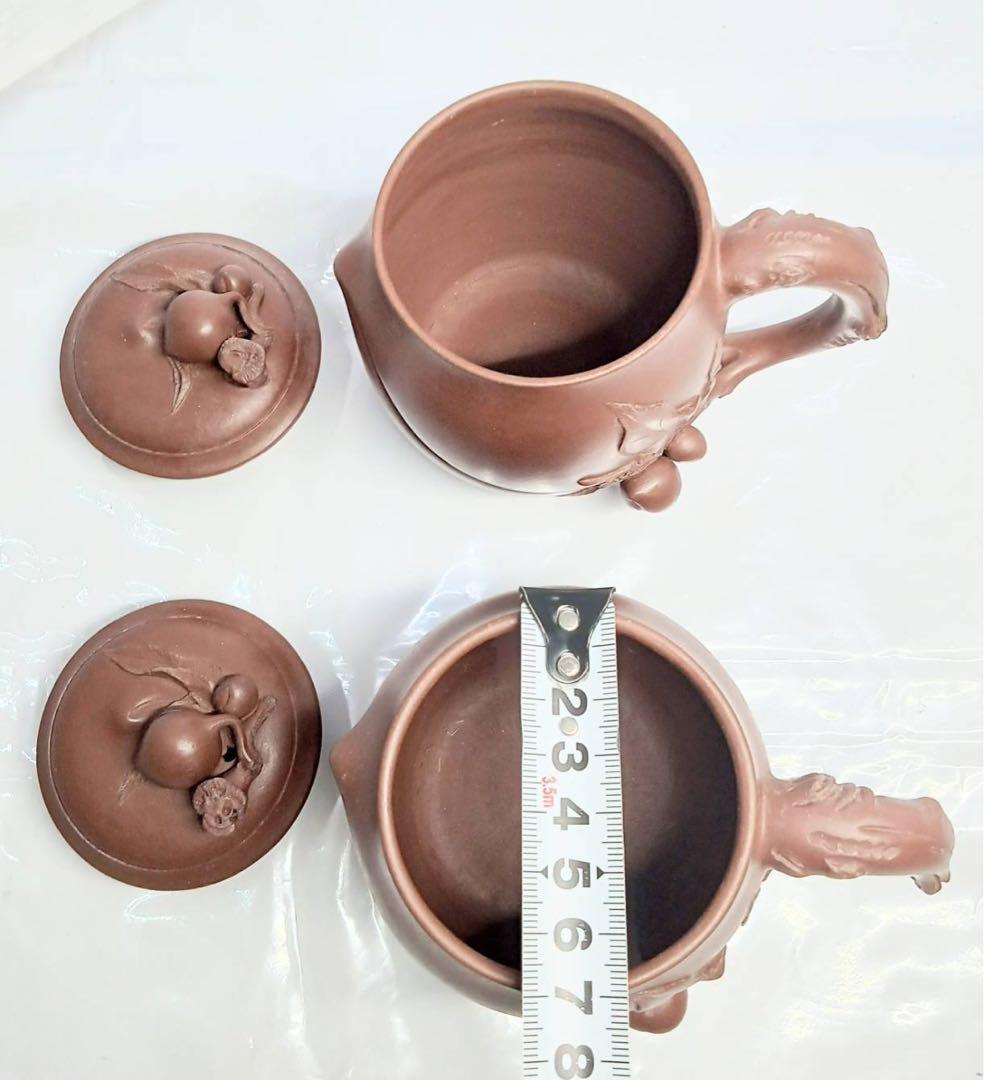 中国 茶器 マグカップ 蓋付き 桃 2客 ペアセット 刻印有 骨董 アンティーク