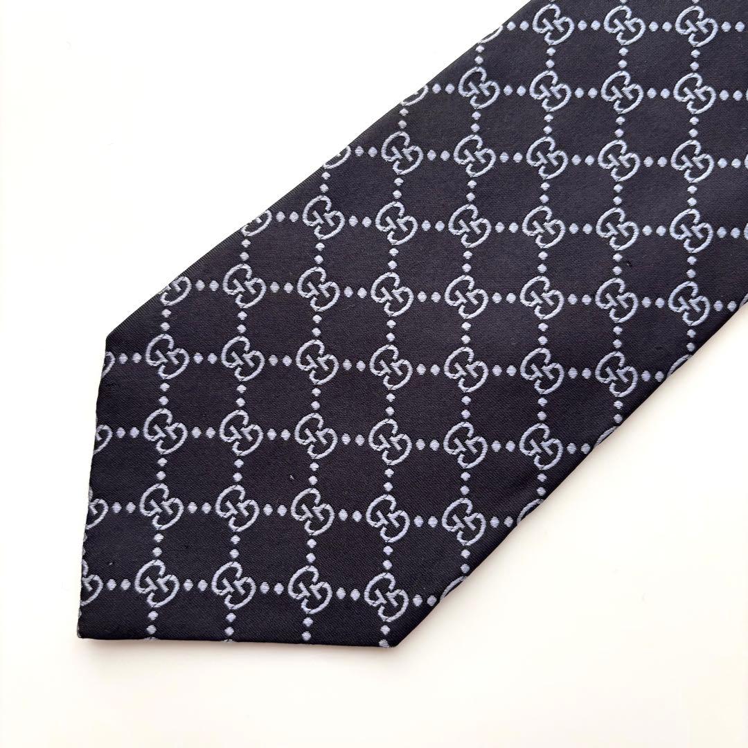 ꧁美品꧂ グッチ ネクタイ GG柄 インターロッキング ロゴ ネイビー ブルー