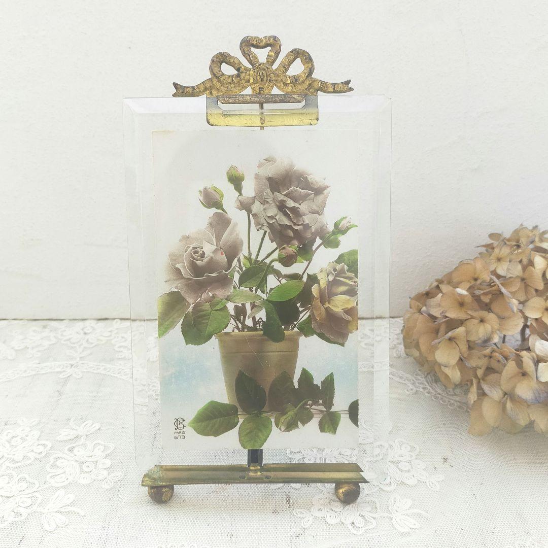 フランス ガラスのフォトフレーム リボン　アンティーク 　ヴィンテージ