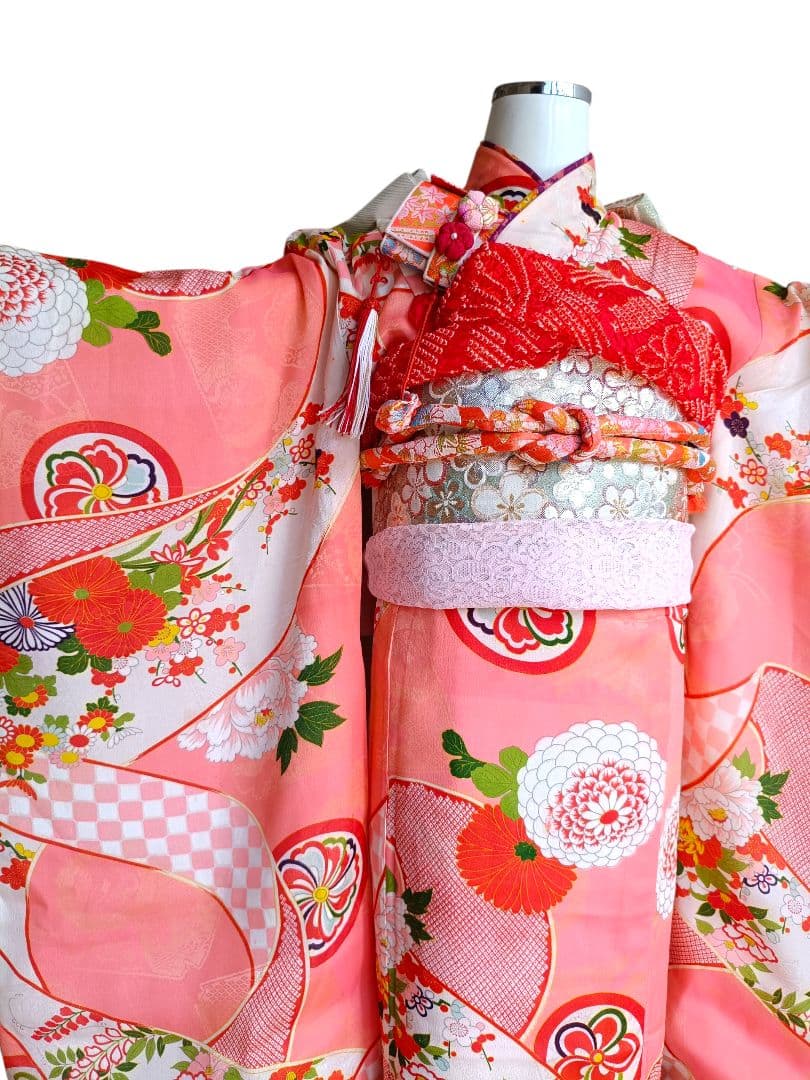 専用です☆☆アンティーク薄いピンクの着物にブルーのだらり帯☆七五三フルセット