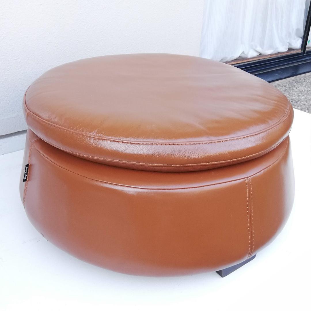 廃盤 希少 ACTUS five by five 本革 ラウンドオットマン