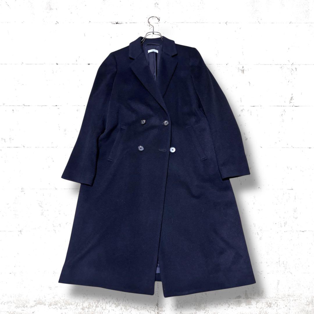 美品　カシミヤ 100% blanc vert ダブルブレスト　ロングコート　L
