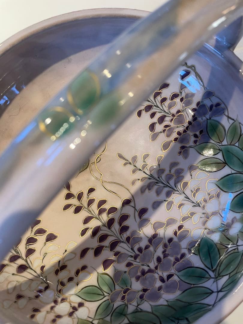 陶葊　陶あん　取手付き器　藤の花