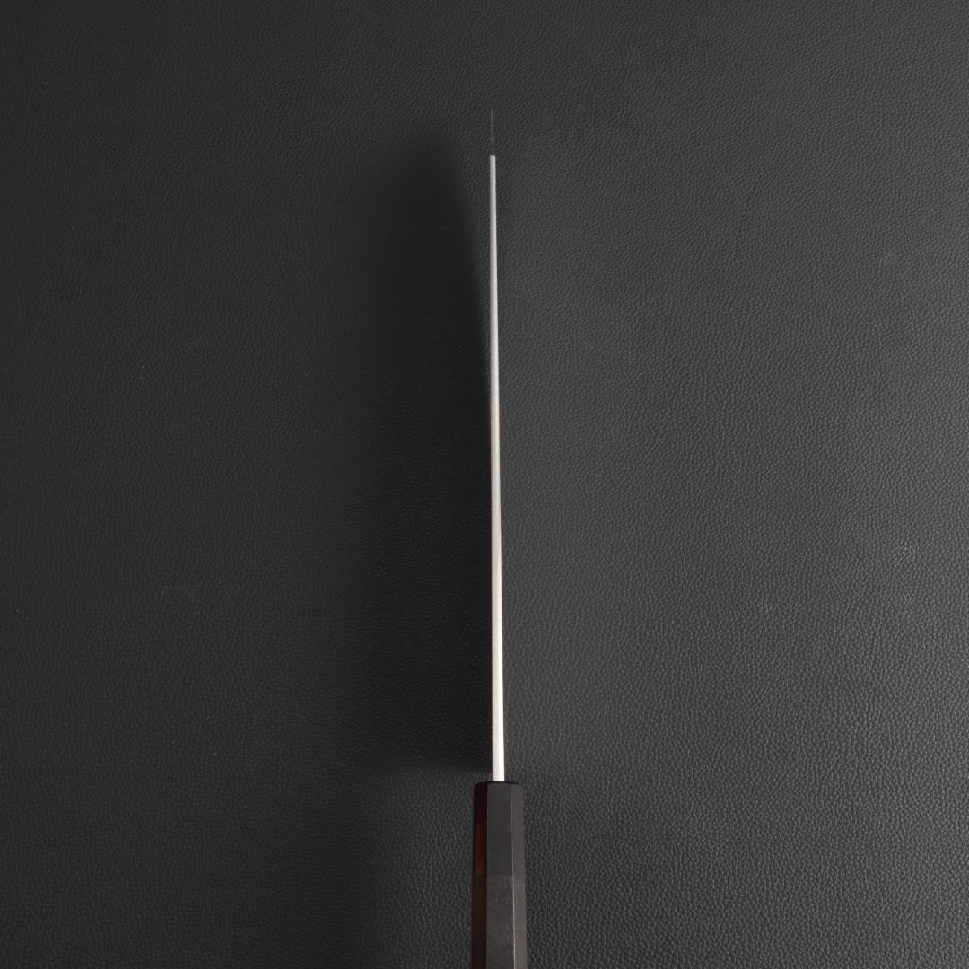 10464 切付型牛刀 尺寸 両刃 鏡面仕上げ 刺身包丁 黒檀黒水牛角八角柄