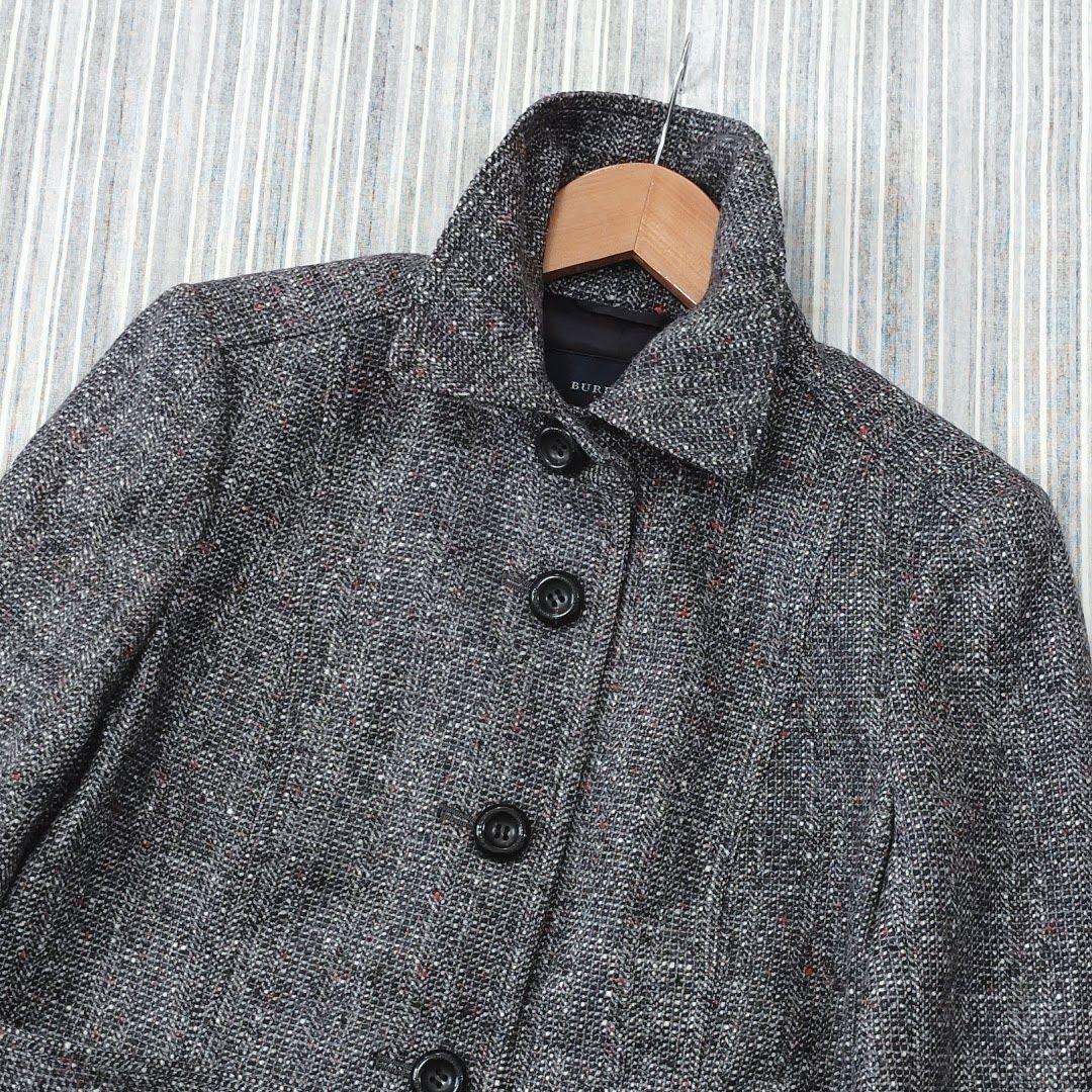 ★極美品★バーバリー＊ツイードジャケット＊絹混＊ベルト付き＊40