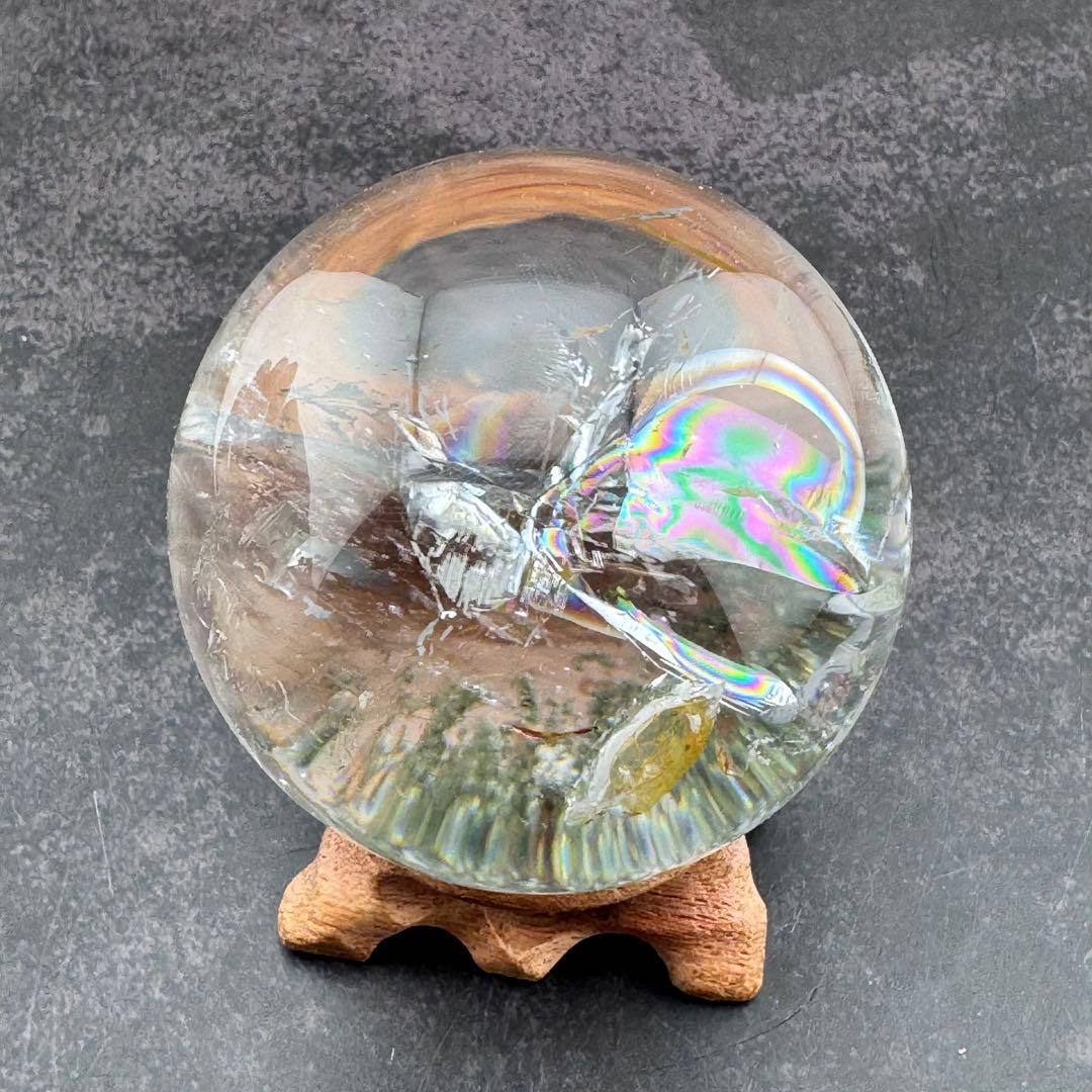 M-42虹入りガーデンクォーツ丸玉　水晶スフィア　天然石　クリスタル58mm