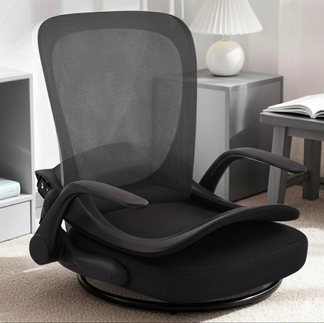 座椅子❣️折りたたみ 組立不要 360°回転 腰が痛くならない ひじ掛け付き