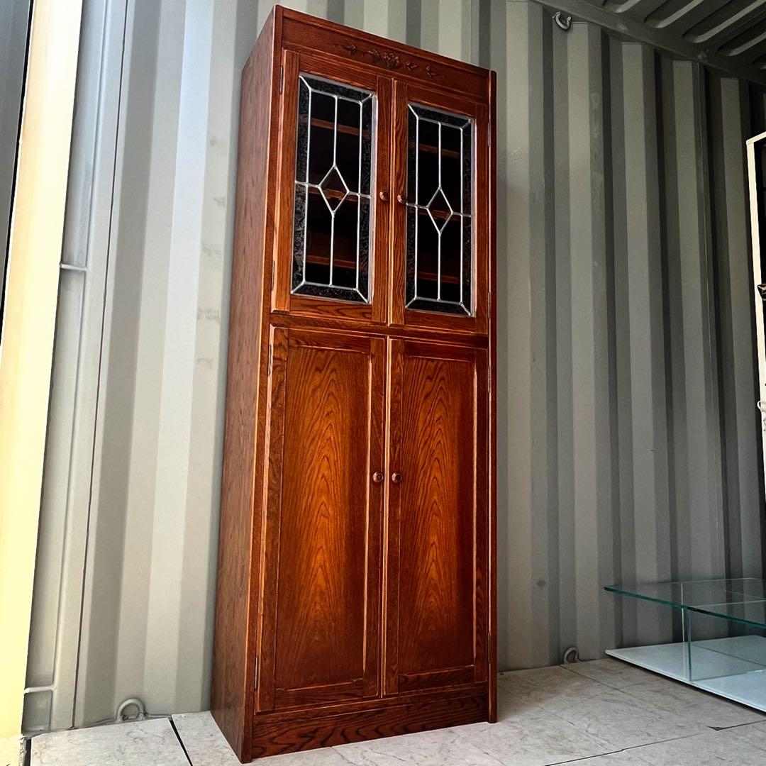 取付無料！三越家具 ブルージュ 天然木ステンドグラス扉アンティークキャビネット✨