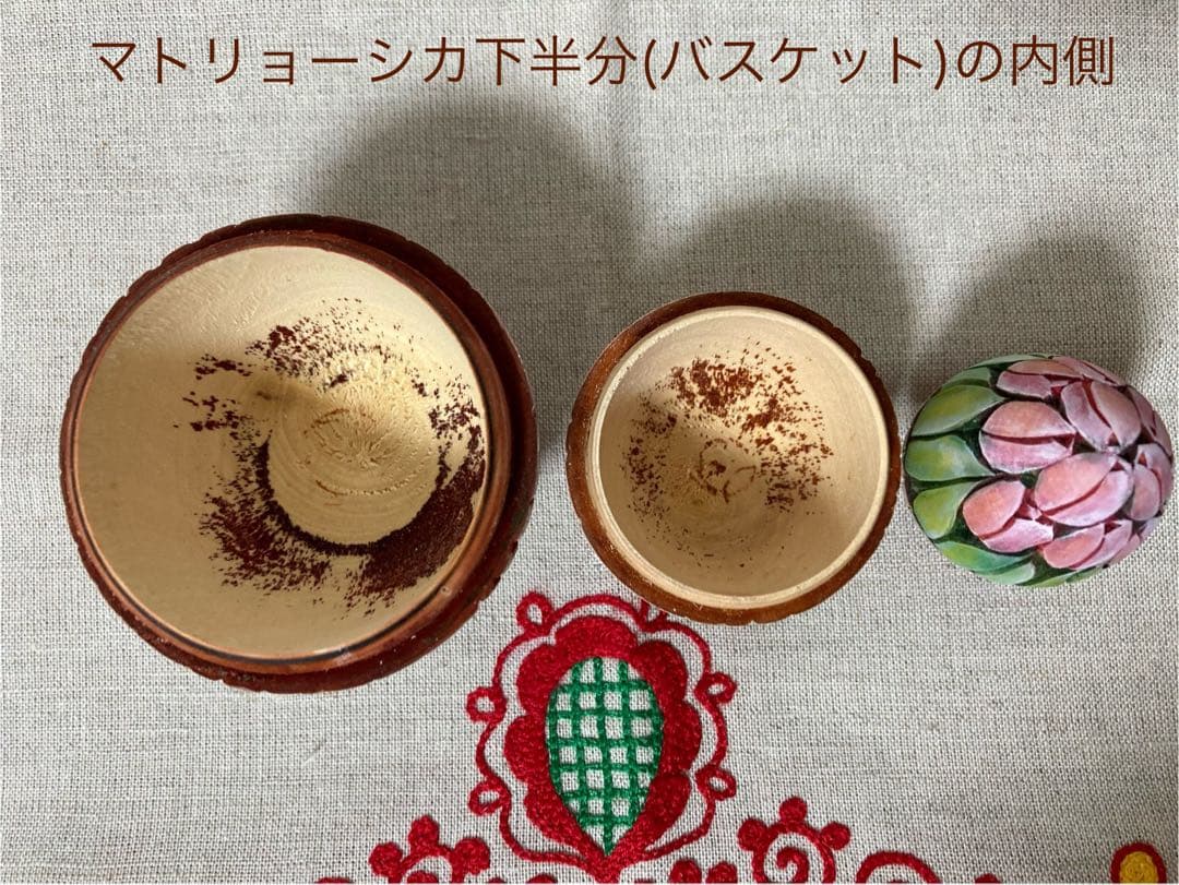 ロシア雑貨☆イースターエッグ型カービングマトリョーシカ(3P)フラワーバスケット