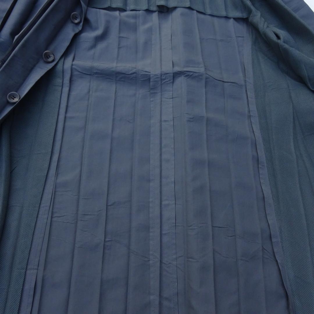 銀タグ　イッセイミヤケ　プリーツストライプロングジャケットコート グレーM