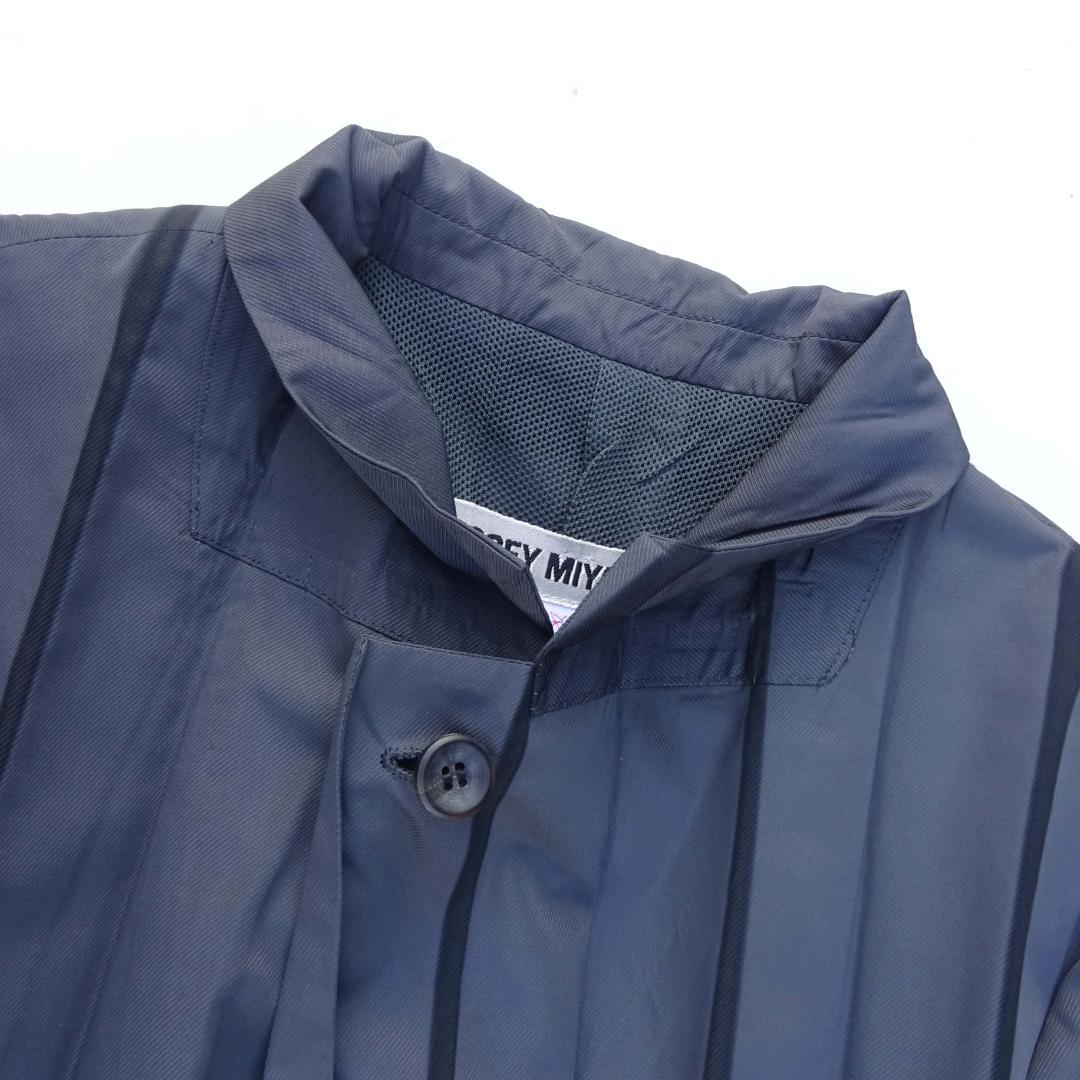 銀タグ　イッセイミヤケ　プリーツストライプロングジャケットコート グレーM