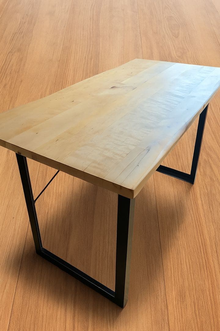 無垢材 デスク 幅120cm 木製 アイアン脚 引き出し付き パソコンデスク