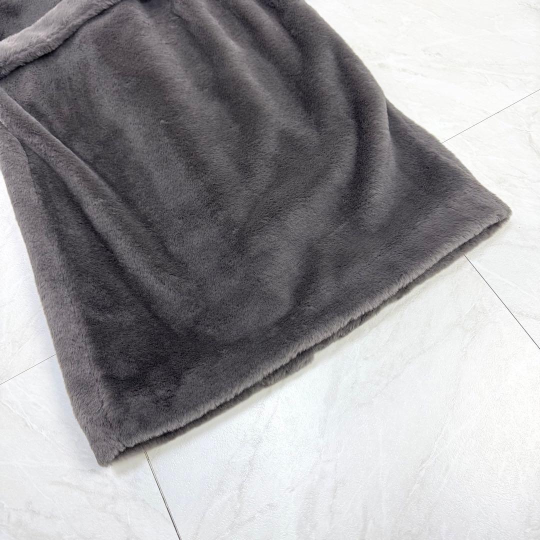 極美品 HERNO エコファー ガウン ロングコート グレー モノグラム 40