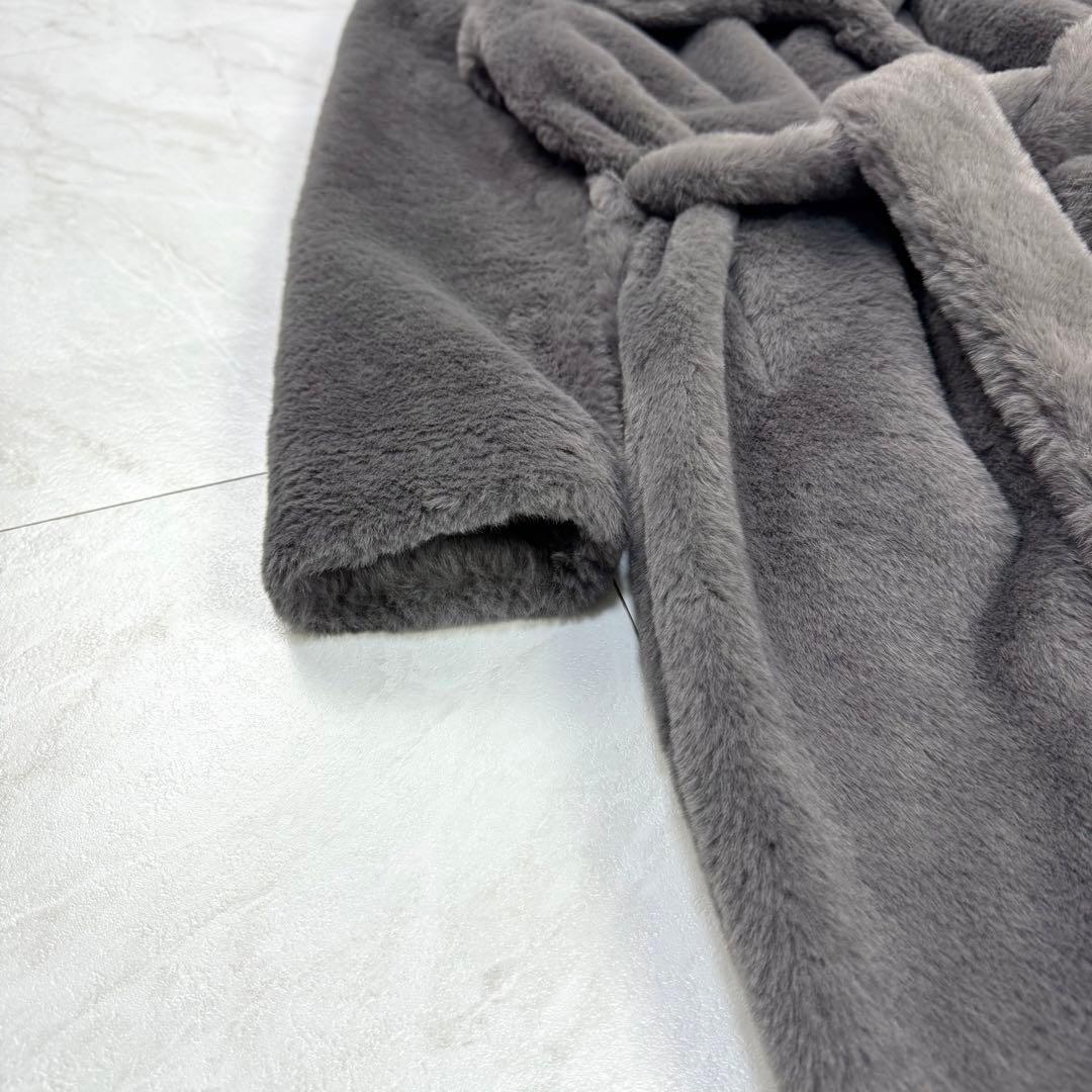 極美品 HERNO エコファー ガウン ロングコート グレー モノグラム 40