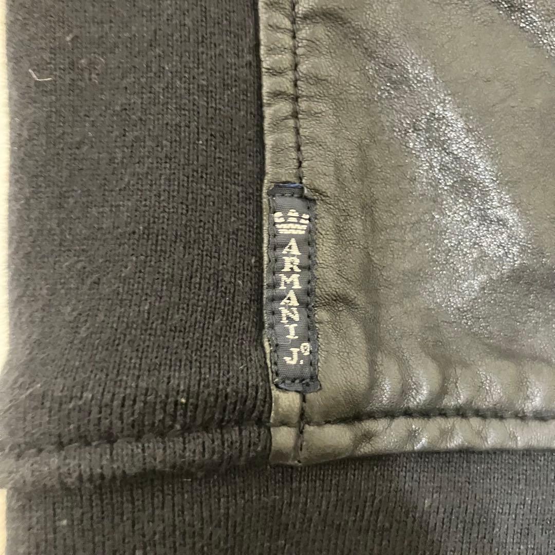 美品 アルマーニジーンズ ニット切替 羊革 ラム レザージャケット ライダース