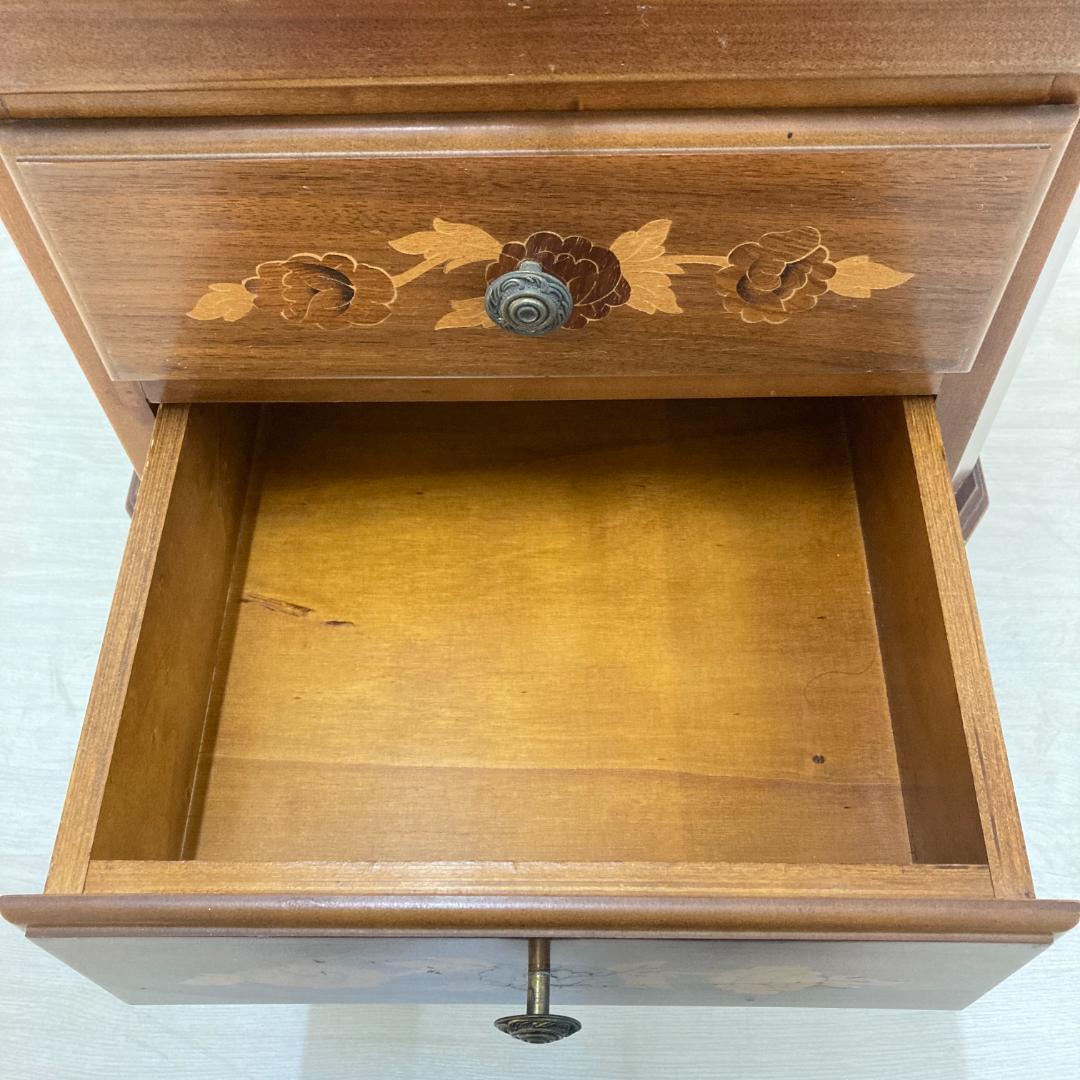 イタリア　象嵌　猫脚　スリム　４段チェスト　電話台　クラシック