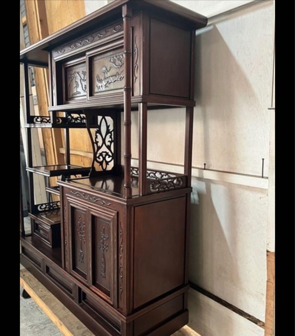 無垢材 高級 茶棚 茶箪笥 違い棚 飾り棚 和箪笥　【送料込み】