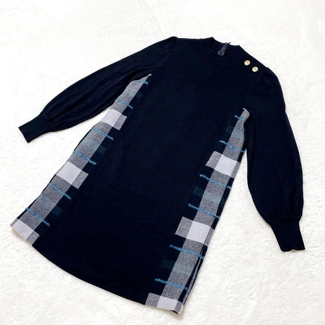 【美品】ブルーレーベルクレストブリッジ　ニットワンピース　金ボタン　38