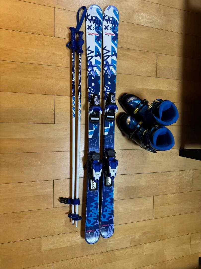 KAZAMA 126 スキー板 ストックセット ブルー 子供用3点セット