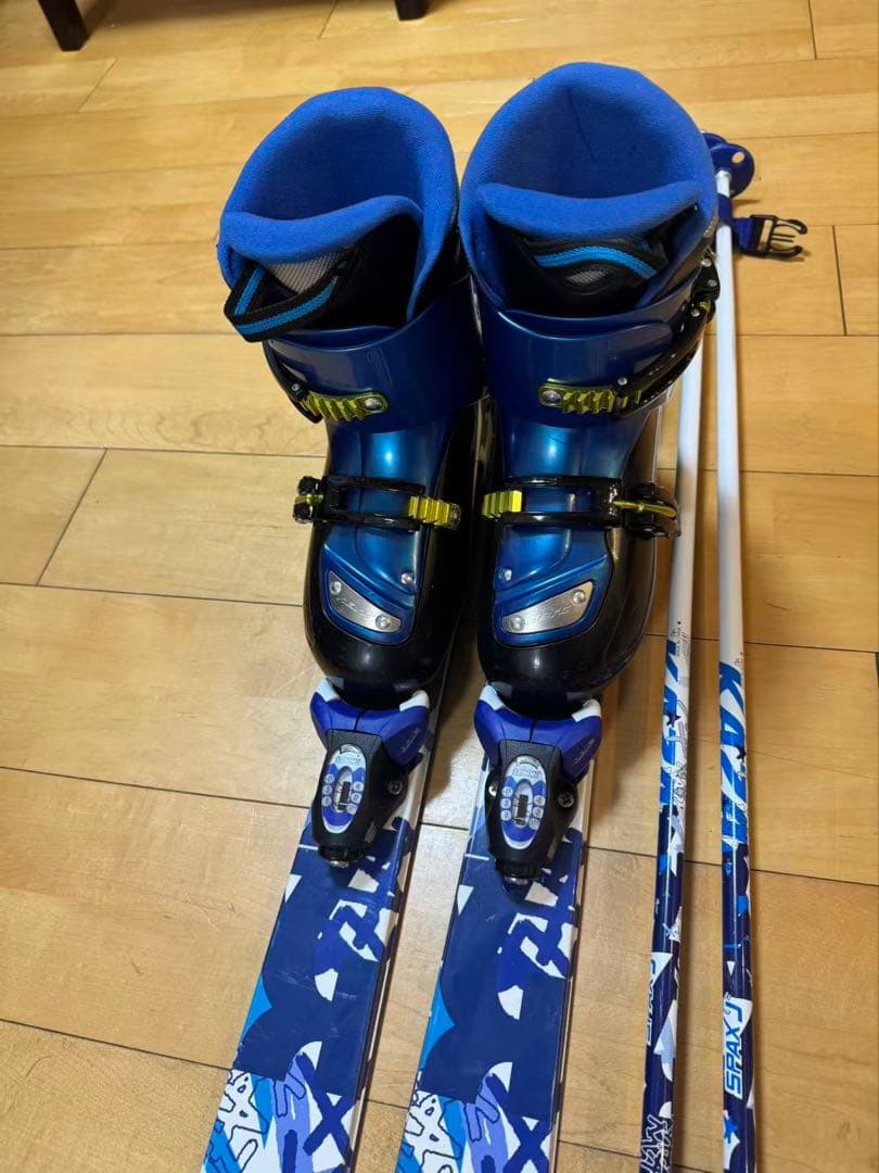 KAZAMA 126 スキー板 ストックセット ブルー 子供用3点セット