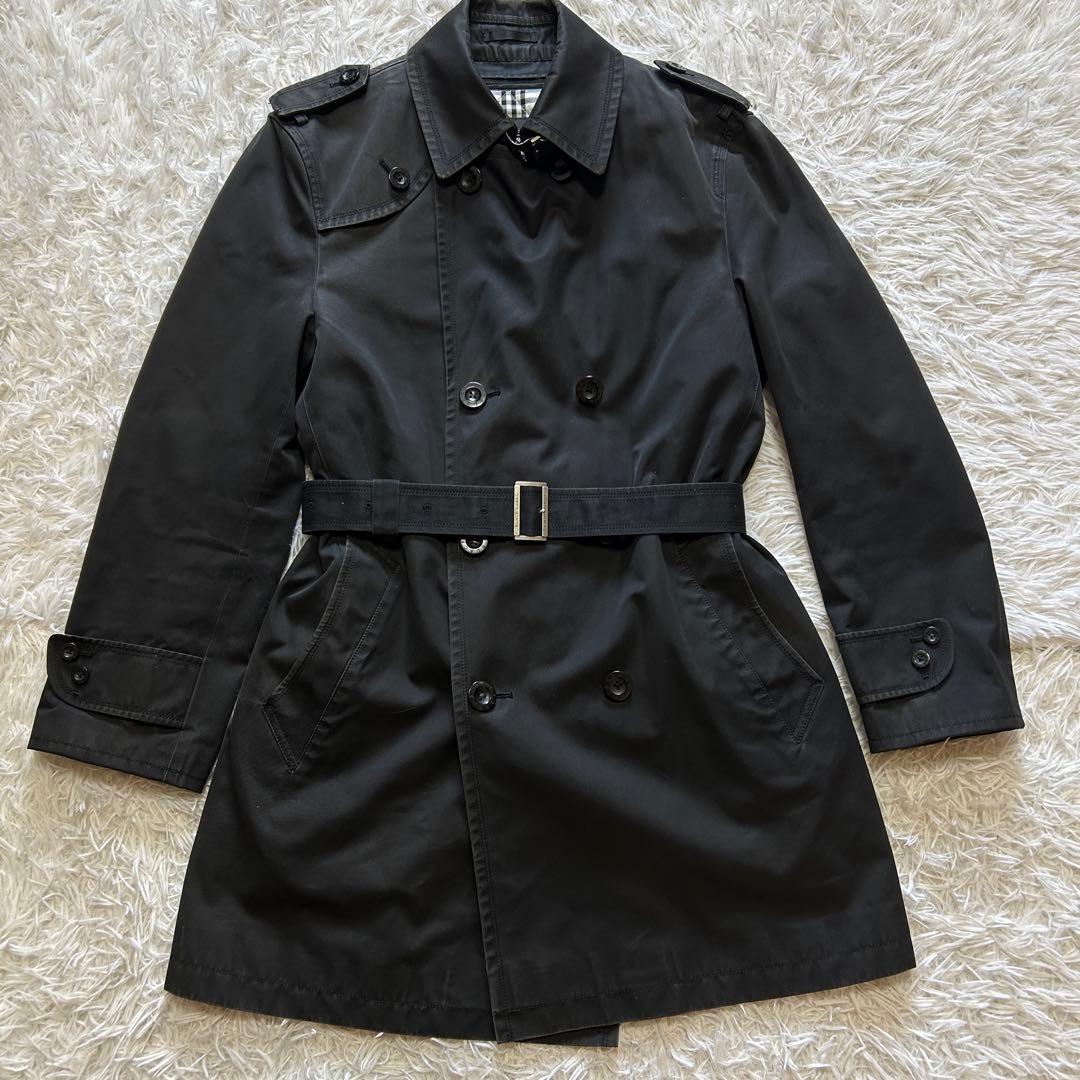 【限定割引】L バーバリー ブラックレーベル トレンチコート ノバチェック 黒