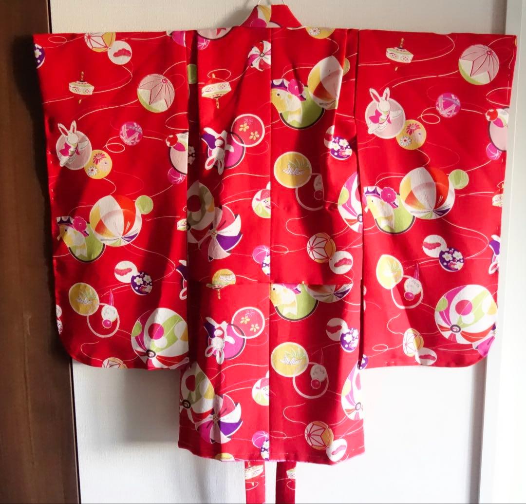 撫松庵　三つ身　未使用タグ付き　手毬とうさぎ　長襦袢セット　上代48,000円