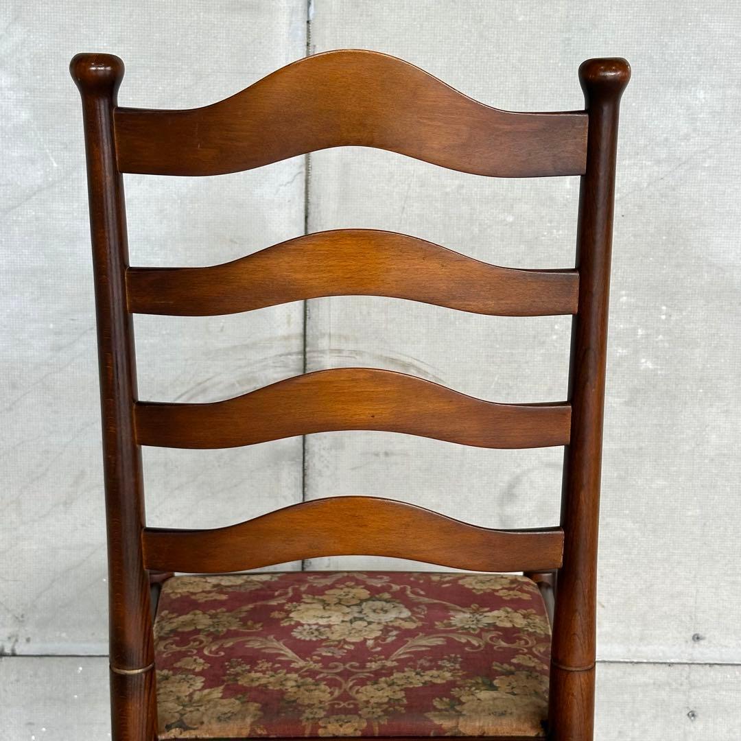 飛騨産業 キツツキ マーク｜ 花柄座面 ラダーバックチェア ｜ 昭和レトロ家具